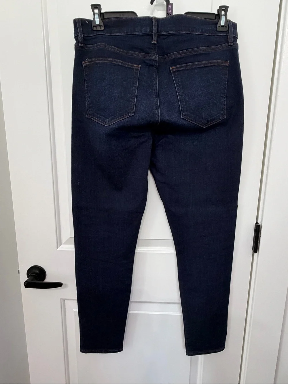 LOFT Made & Loved Dark Wash Skinny Jeans High Rise Faux Tortoise Button Hem